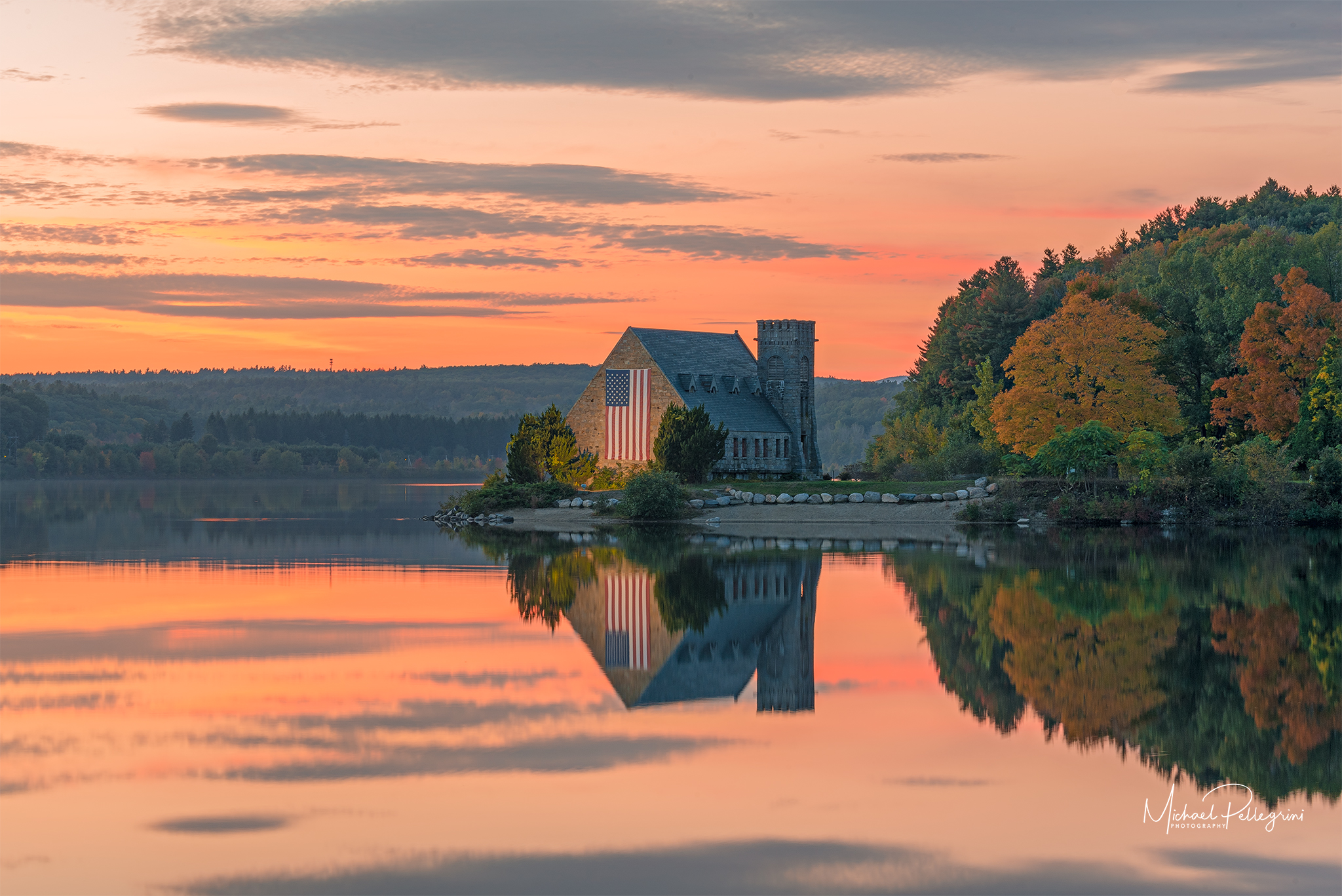 Old Stone Church Sunset Reflections